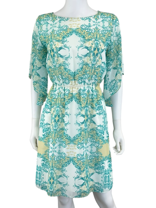 ANTONIO MELANI Teal Paisley Mini Dress Size 2