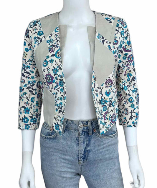 elevenses Cropped Floral Print Jacket Size 2