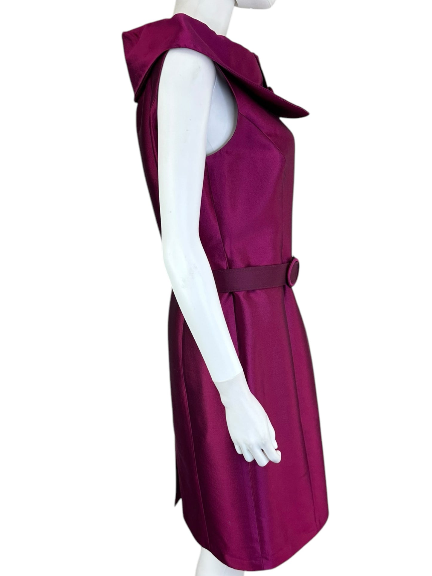TAHARI Plum Midi Dress With Belt Size 8