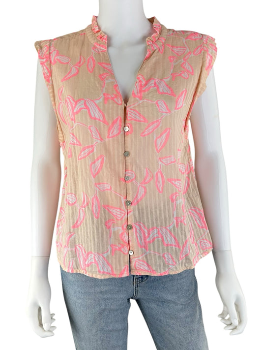 CARVE DESIGNS Peach Leaf Print Button-down Size L
