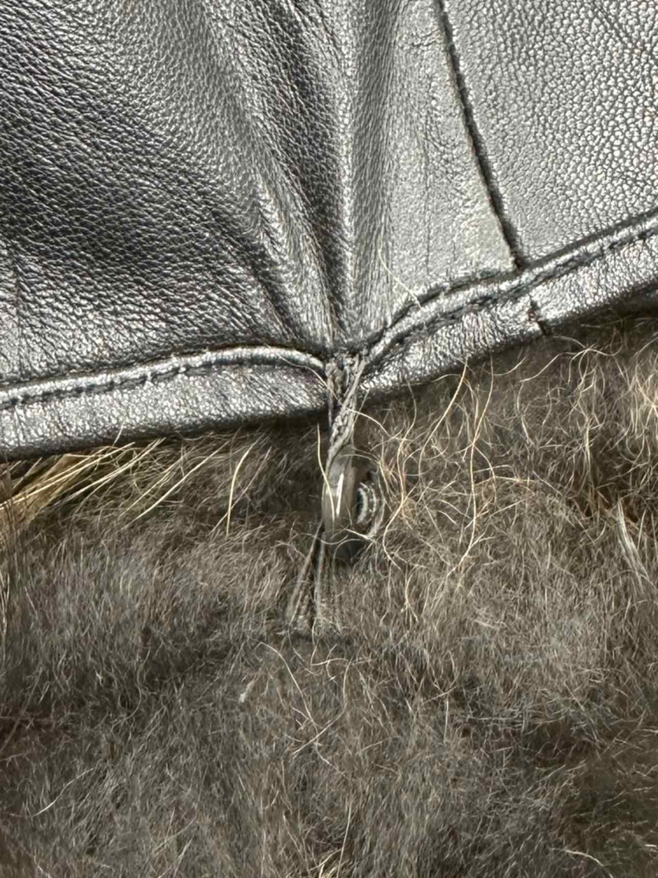 Leishida Black Leather Fox Trim Coat Size M