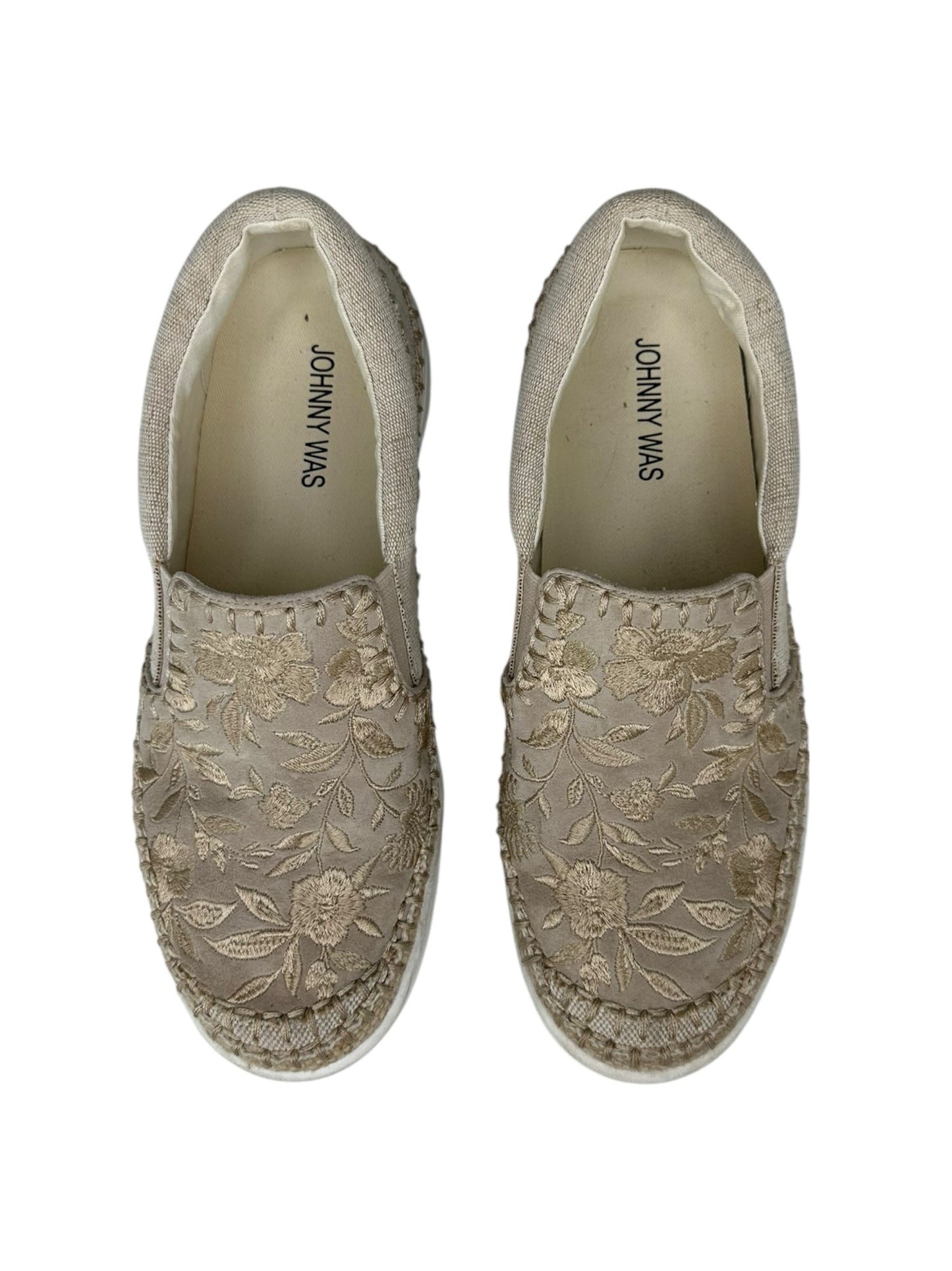 Johnny Was Tan Embroidered Cecilia Slip-on Sneakers Size 8.5