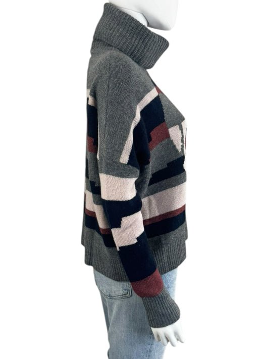 SKULL CASHMERE Striped Skull Graphic Turtleneck Sweater Size XS