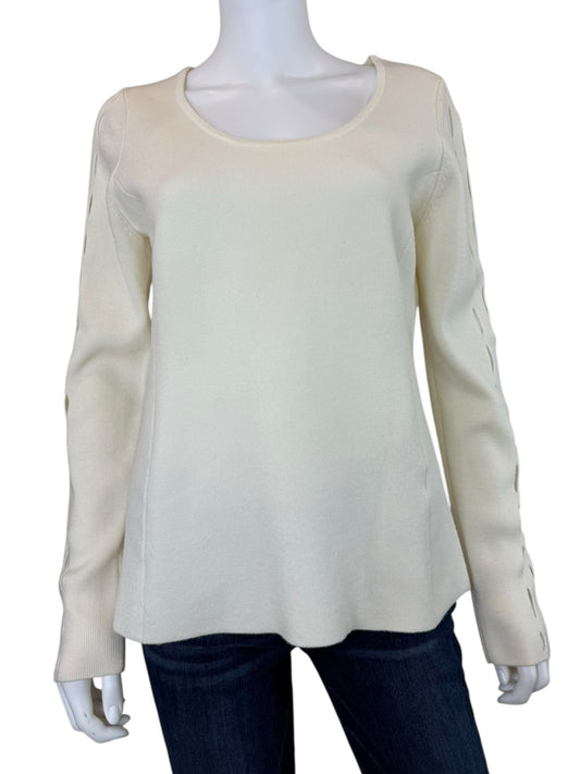ELIE TAHARI Cream Extra Fine Merino Wool Sweater Size L