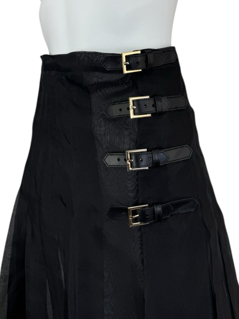 CYNTHIA ROWLEY COLLECTION NWT Black Organze Pleated Buckles Skirt Size 4