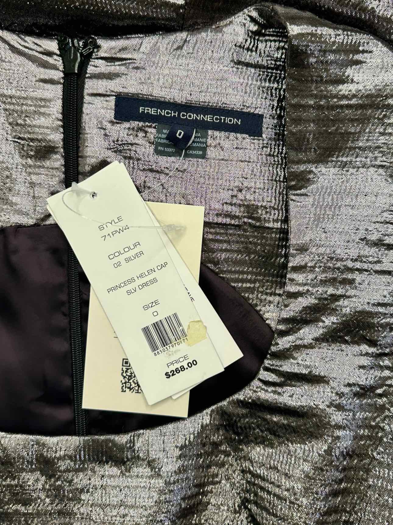 French Connection NWT Silver Princess Helen Cap Sleeve Dress Size 0