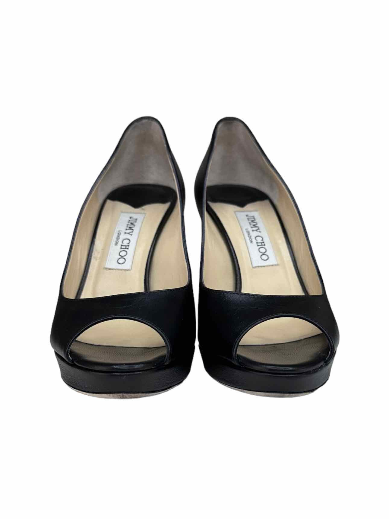 JIMMY CHOO Black Leather DAHLIA Platform Pumps Size 38