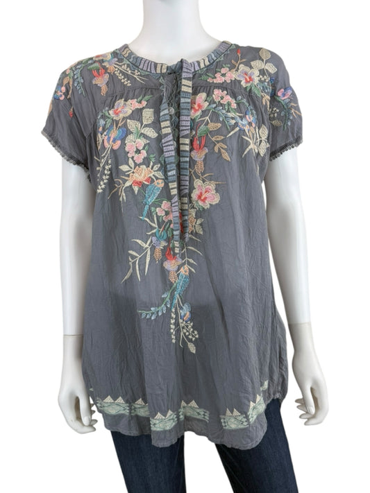 Johnny Was Gray Floral Embroidered Dreaming Blouse Size M