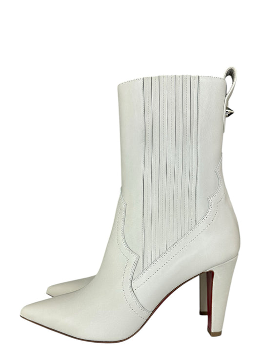 Christian Louboutin Cream Calfskin Santigag 85 Ankle Booties Size 37.5