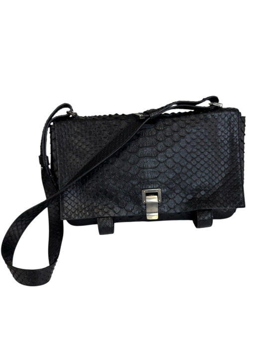 Proenza Schouler Black Leather PS Courier Python Designer Handbag