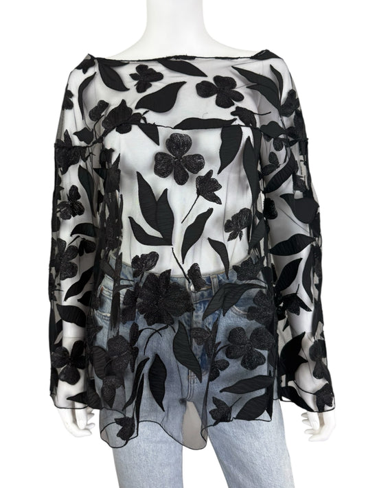 GIORGIO ARMANI Black Sheer Floral Blouse Size 40