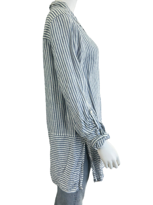 TAHARI 100% Linen Blue Striped Button-down Size L