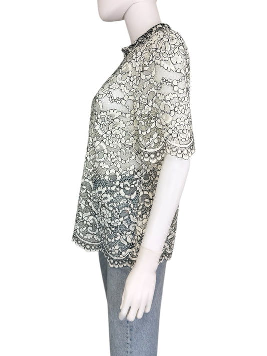 TRINA TURK White Floral Martigues Lace Top Size S