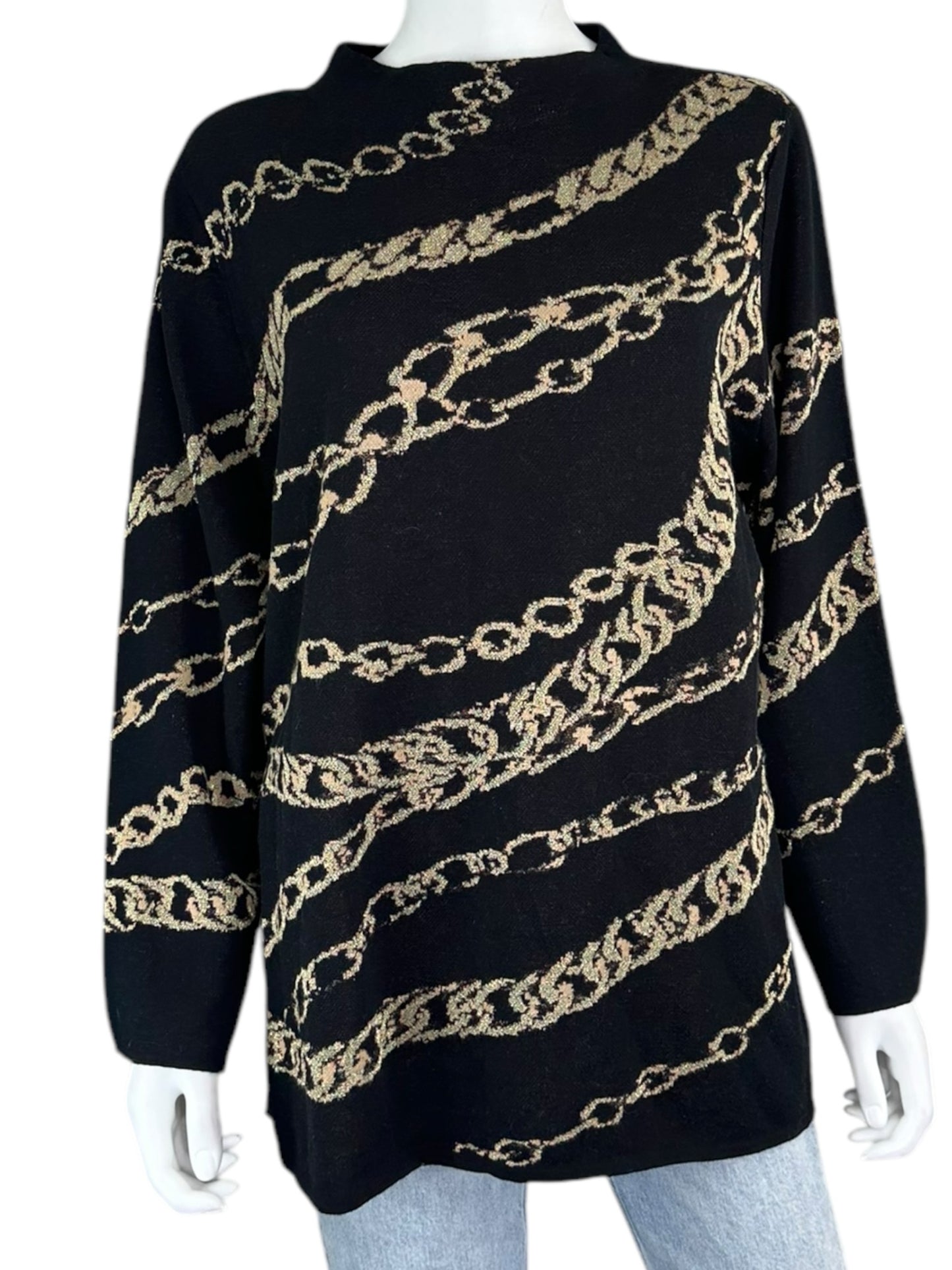 chicos Black and Gold Mock Neck Sweater Size XL