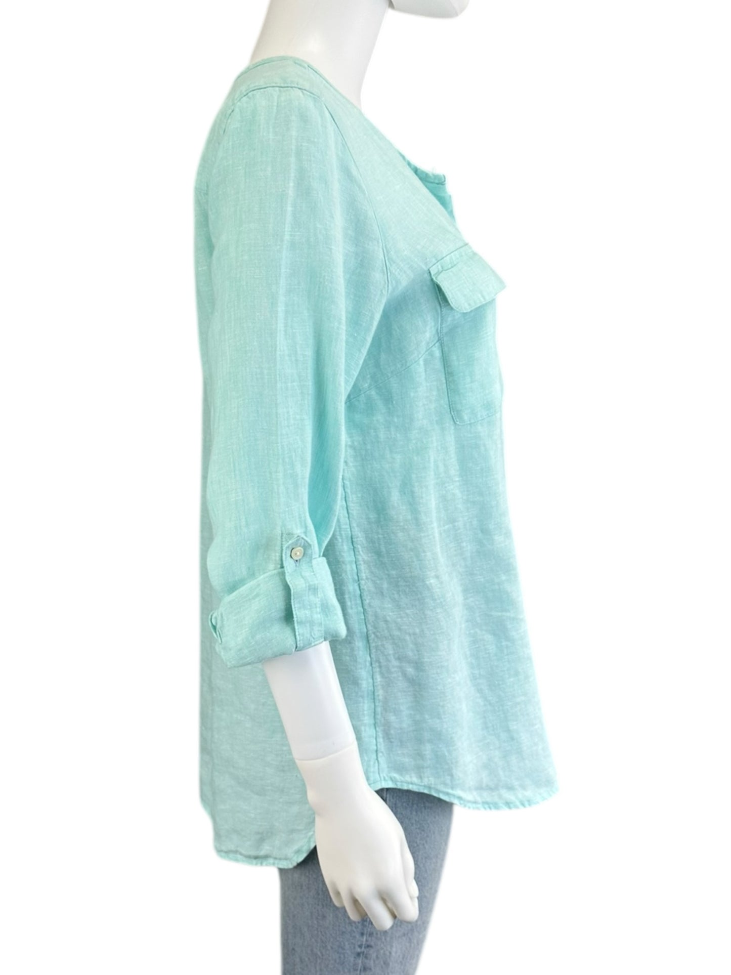 Talbots 100% Linen Aqua Button-Down Shirt Size M
