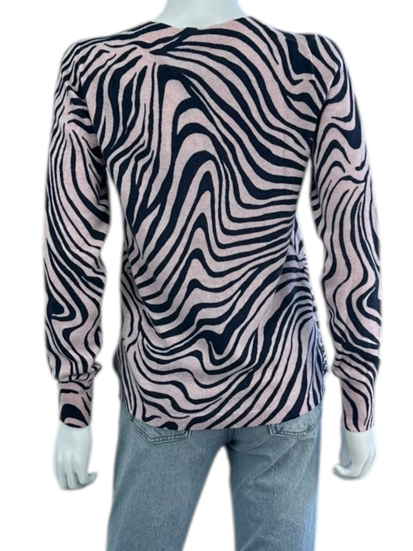 J. Crew Pink 100% Cashmere Zebra Stripe Sweater Size S