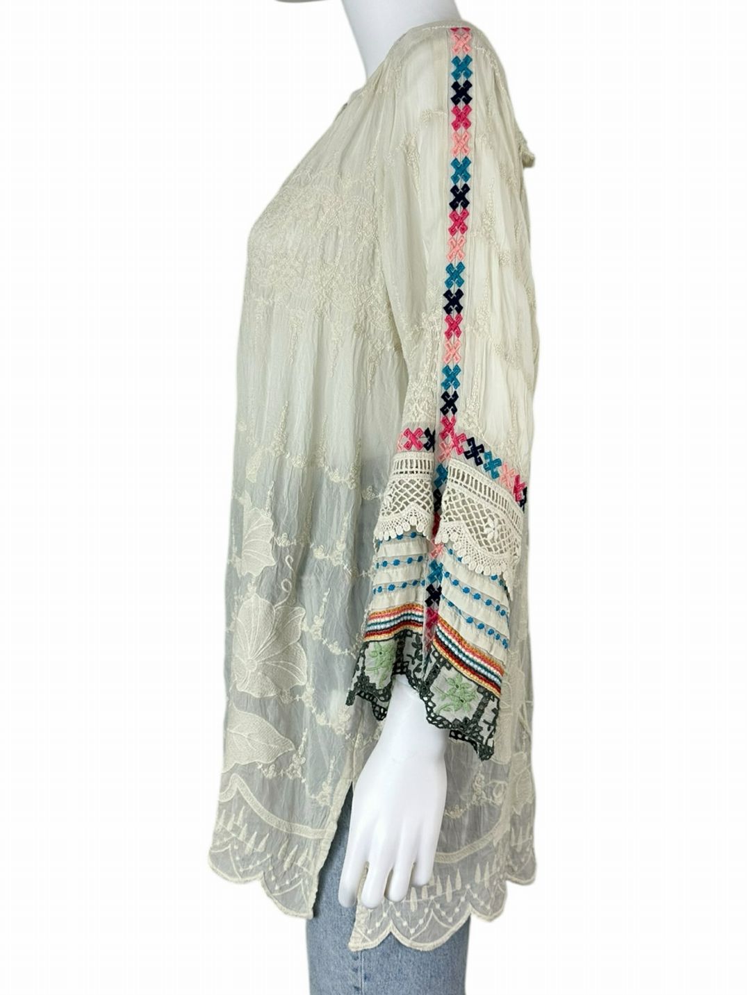 Johnny Was Cream Embroidered Tunic Top Size L