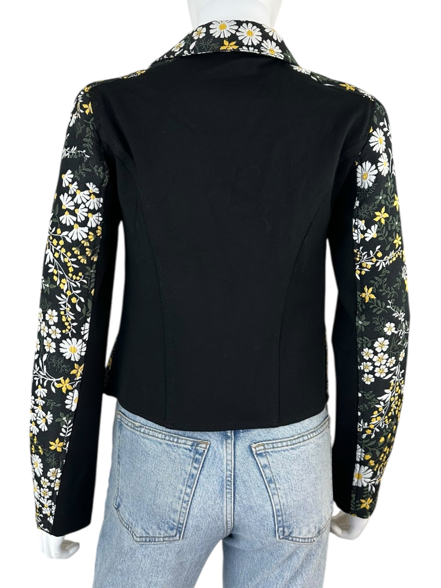 LOFT Black Floral Jacquard Moto Jacket Size 0