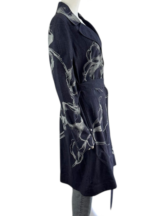 LAFAYETTE 148 NEW YORK Blue Denim Floral Trench Coat Size M