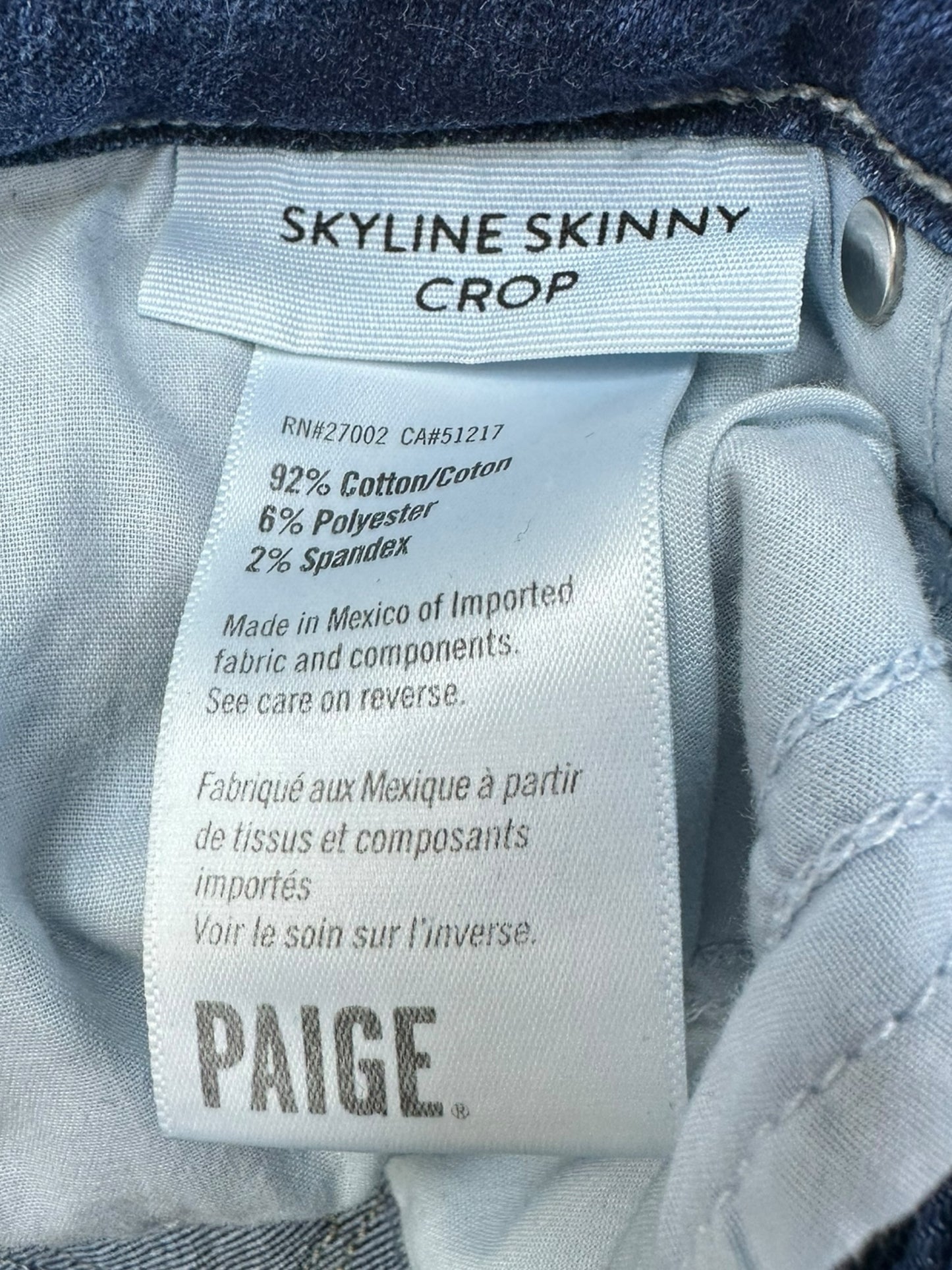 PAIGE Blue Skyline Skinny Crop Jeans Size 28