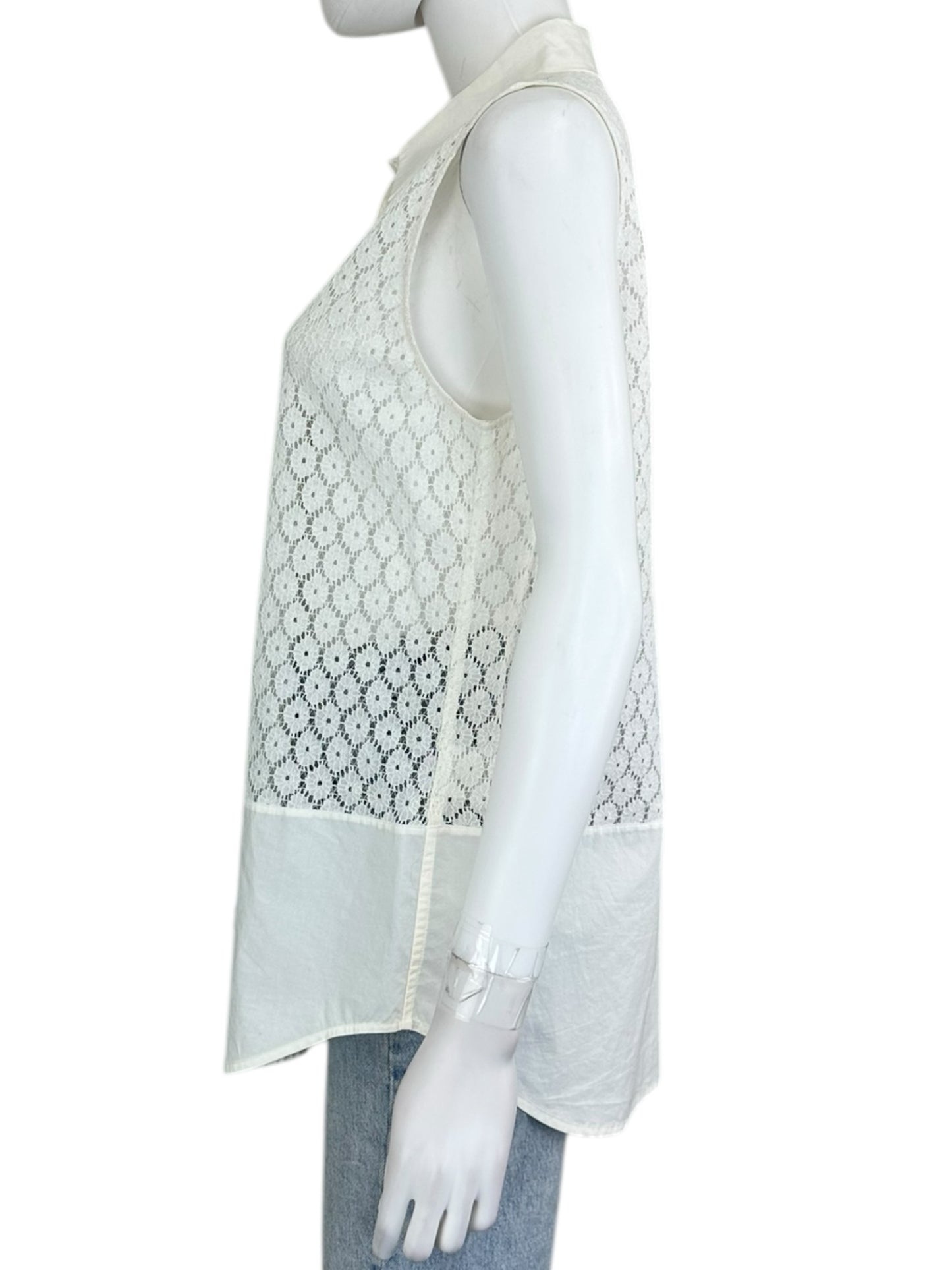 EQUIPMENT White Lace Button Down Tank Size M