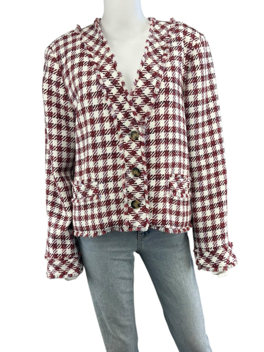 Ann Taylor Red Tweed Houndstooth Jacket Size 18