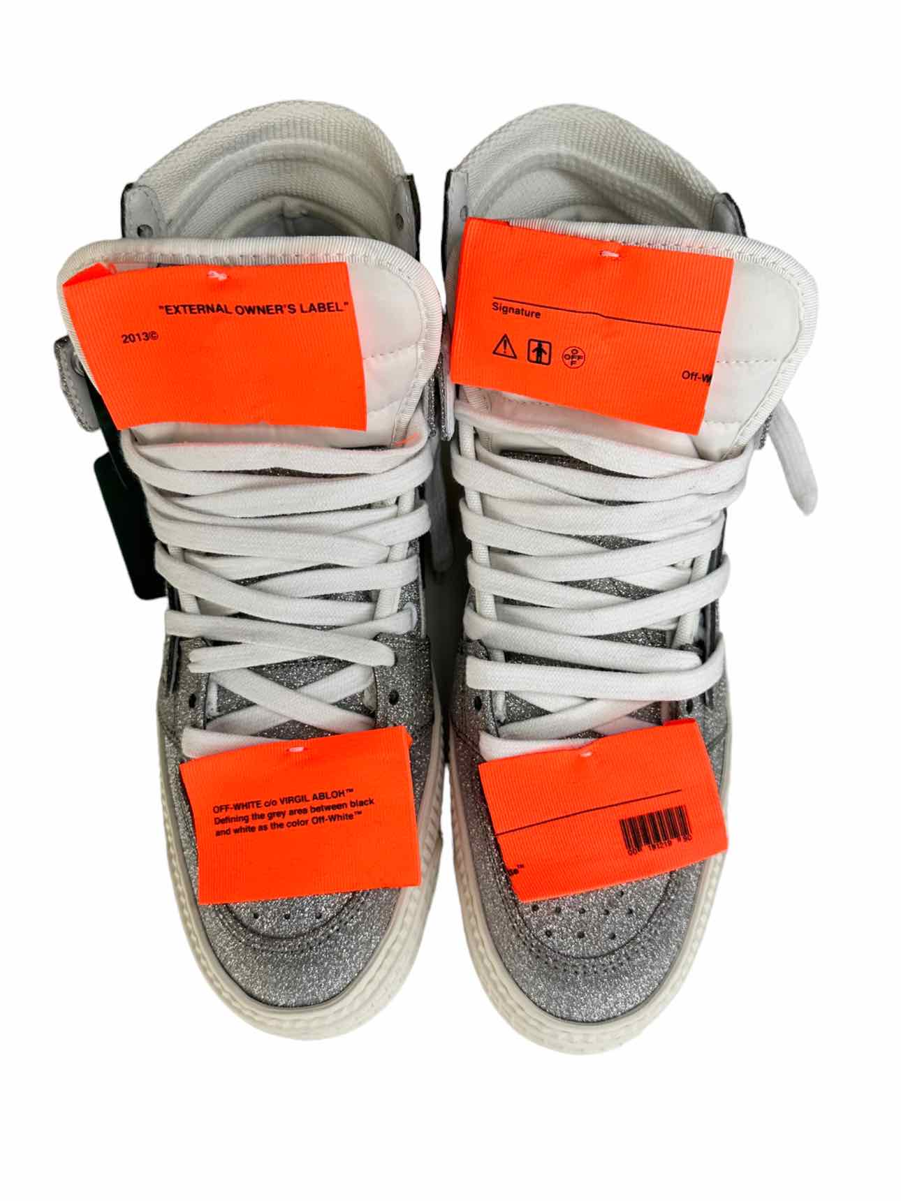 OFF WHITE c/o Virgil Abloh 3.0 OFF COURT Glitter Silver White High Top Sneakers Size 7B