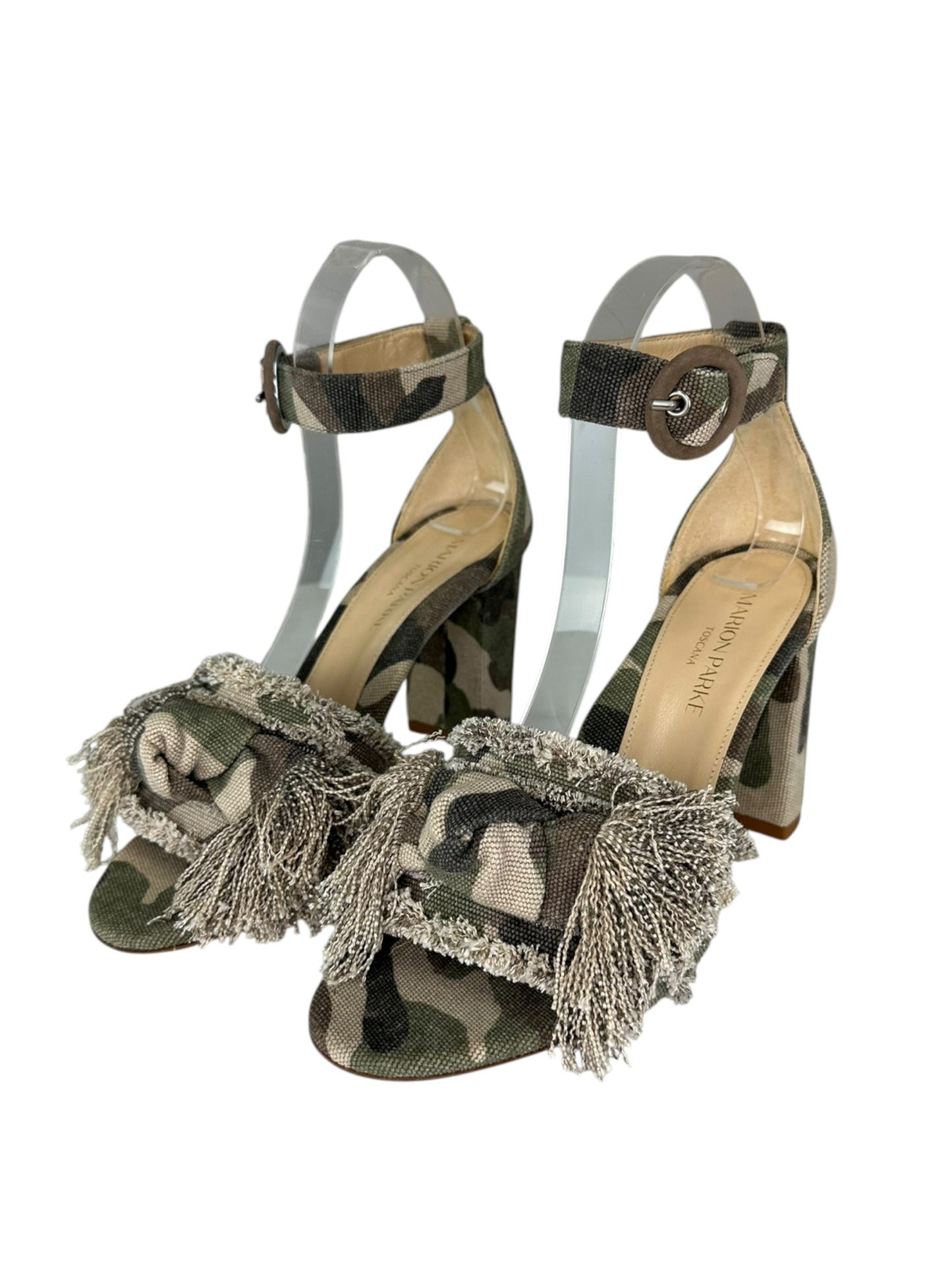 MARION PARKE Green Camouflage Print Sandals Size 37