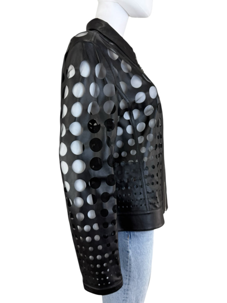 ESCADA SPORT Black Lamb Leather Polka Dot Jacket Size XL