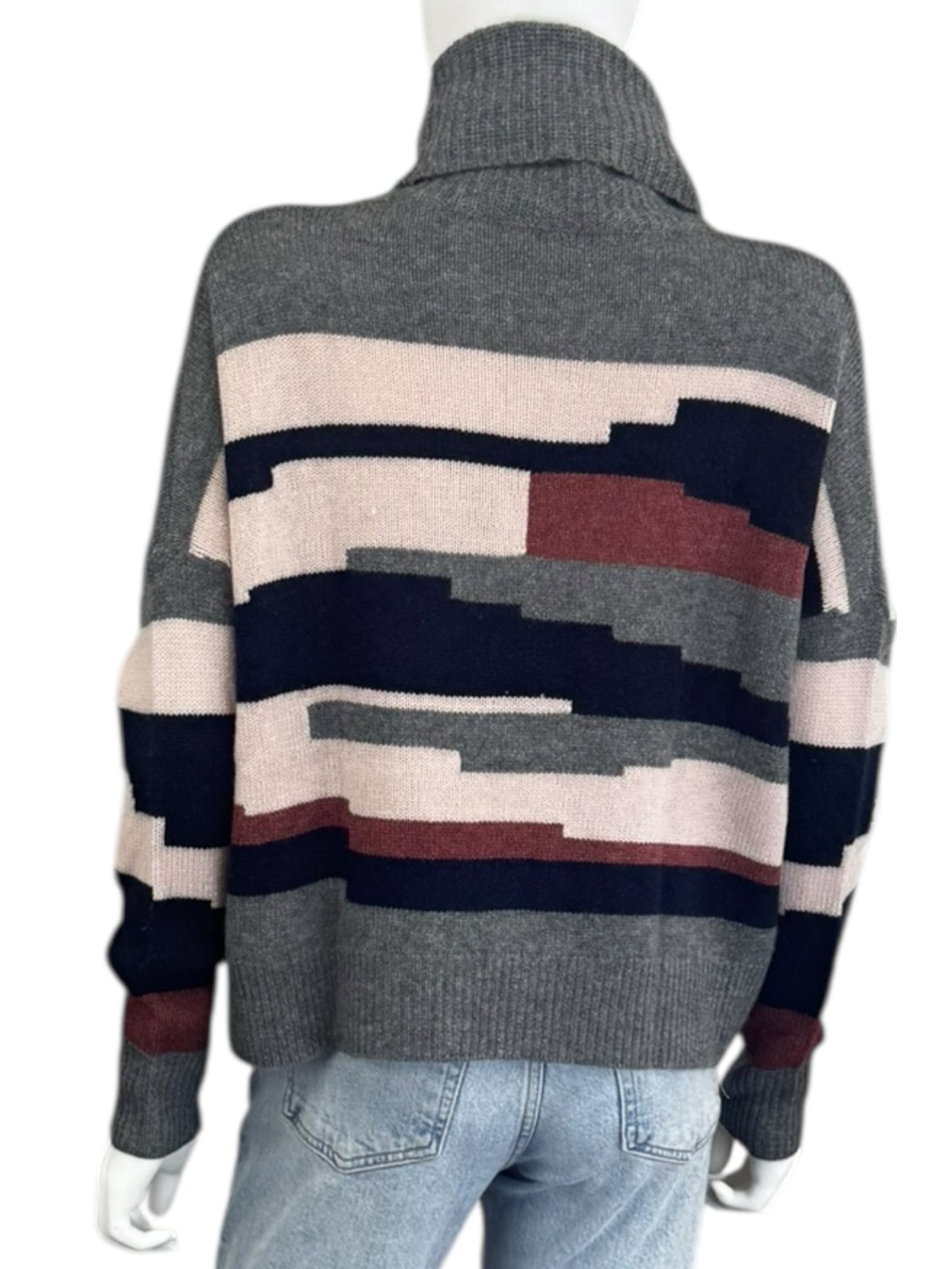 SKULL CASHMERE Striped Skull Graphic Turtleneck Sweater Size XS