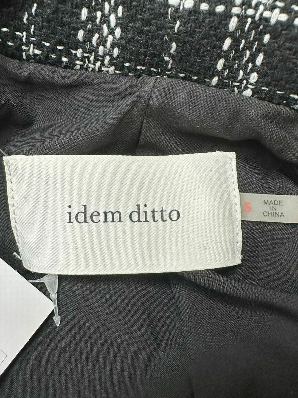idem ditto Black Plaid Tweed Doublebreasted Coat Size S