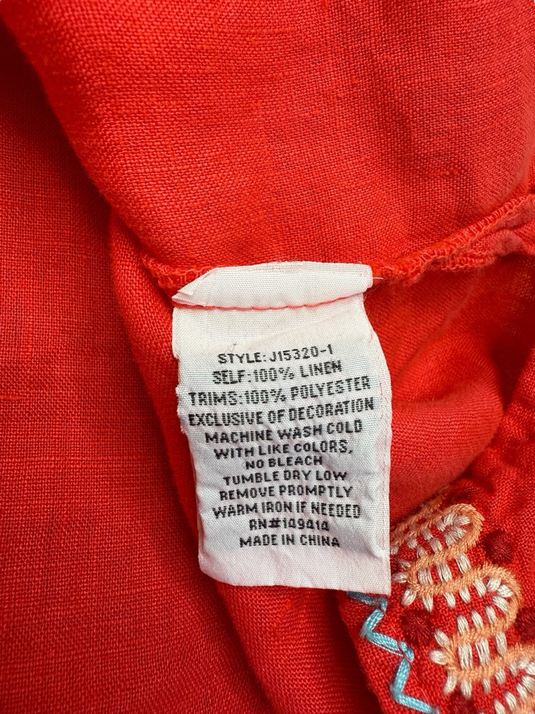 Johnny Was Red 100% Linen Embroidered Tunic Size S