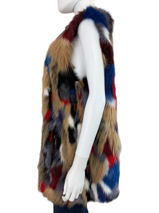 GIANNI BINI Multi-colored Fauc Fur Vest Size XL