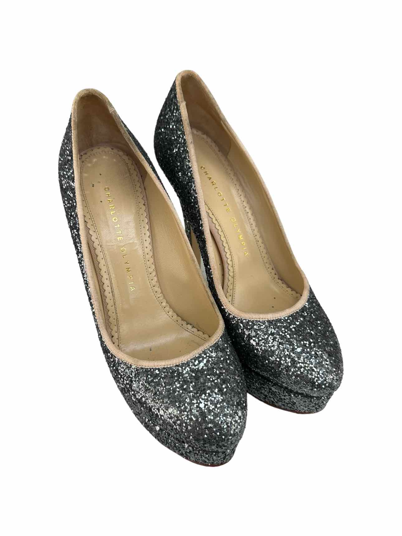CHARLOTTE OLYMPIA Gray Glitter DOLLY Platform Pumps Size 38