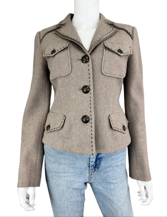 Spanner Cropped Beige Button Up Collard Coat Size 4