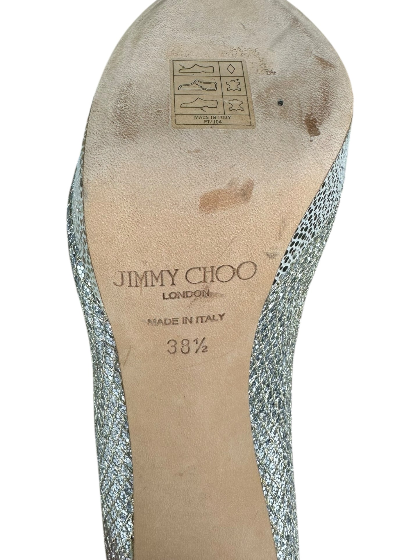 JIMMY CHOO Luna Champagne Glitter Peeptoe Pumps Size 38.5