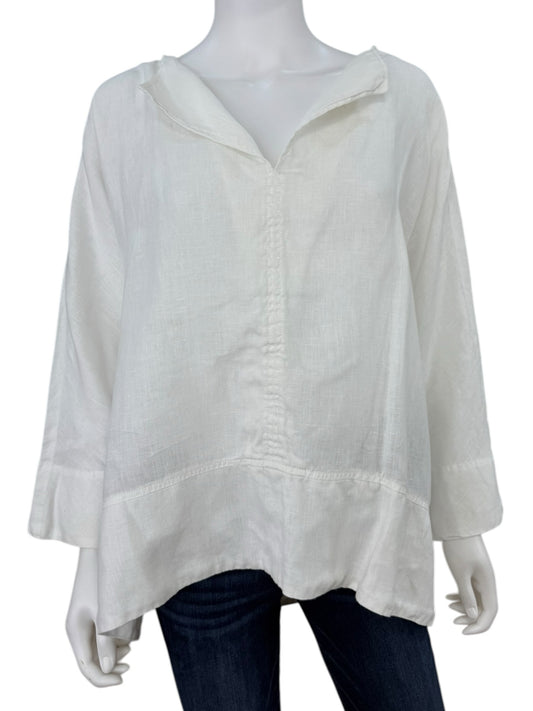 TRINA TURK White 100% Linen Blouse Size L