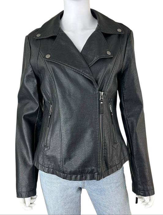 MAX STUDIO NWT Black Vegan Leather Moto Jacket Size M