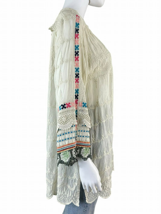 Johnny Was Cream Embroidered Tunic Top Size L