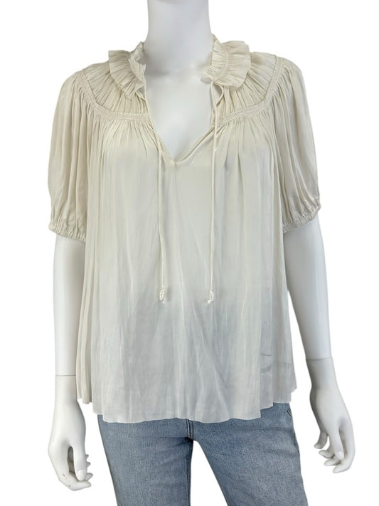 ULLA JOHNSON Sheer White Ruffle Blouse Size 4