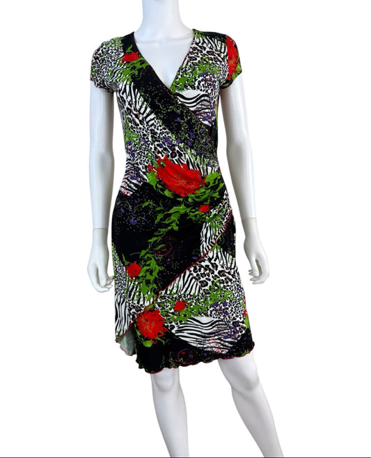 Joseph Ribkoff Floral Animal Print Wrap Dress Size 6