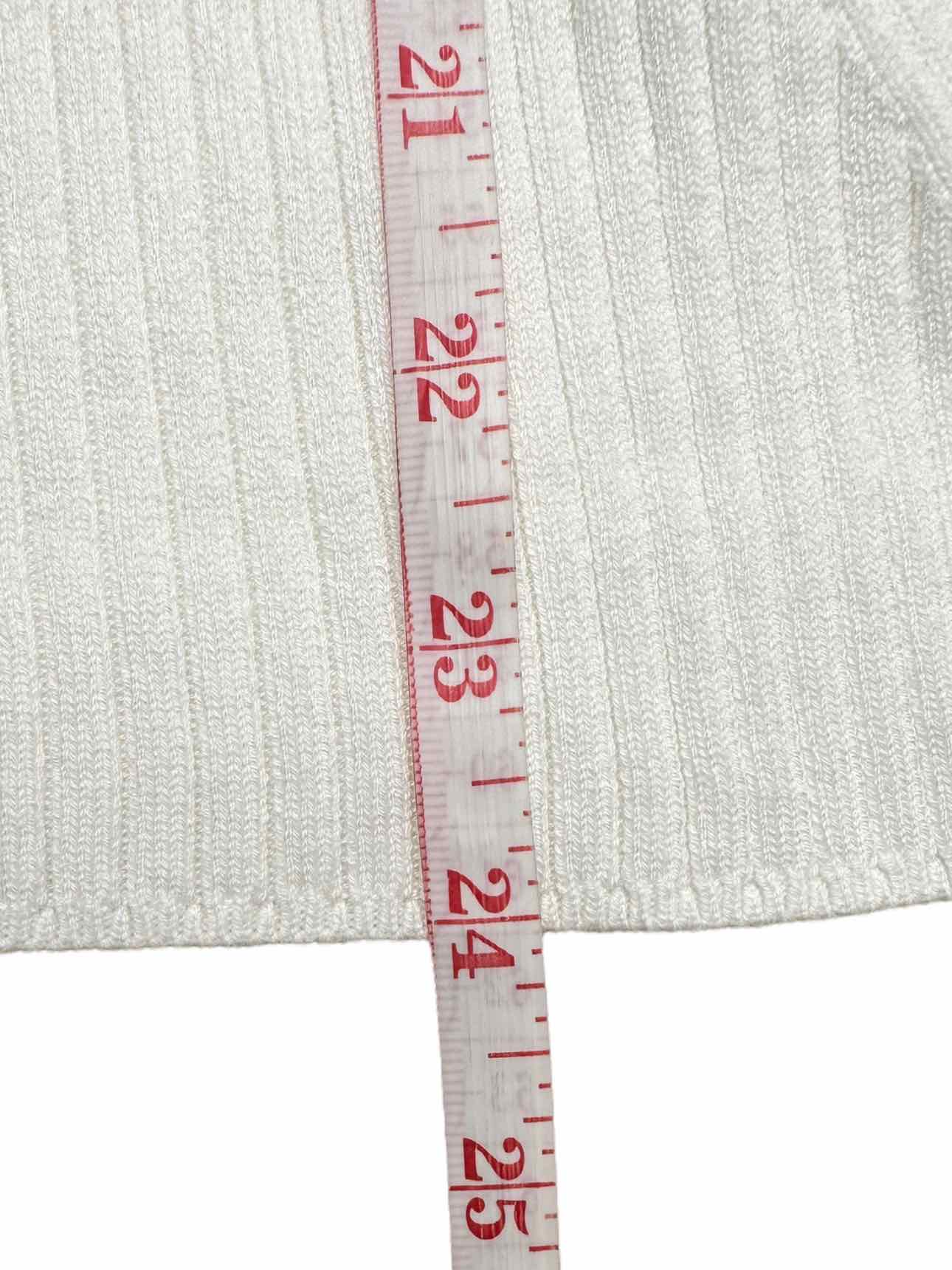 ecru White Ribbed TRAVELLING V-neck Top Size M