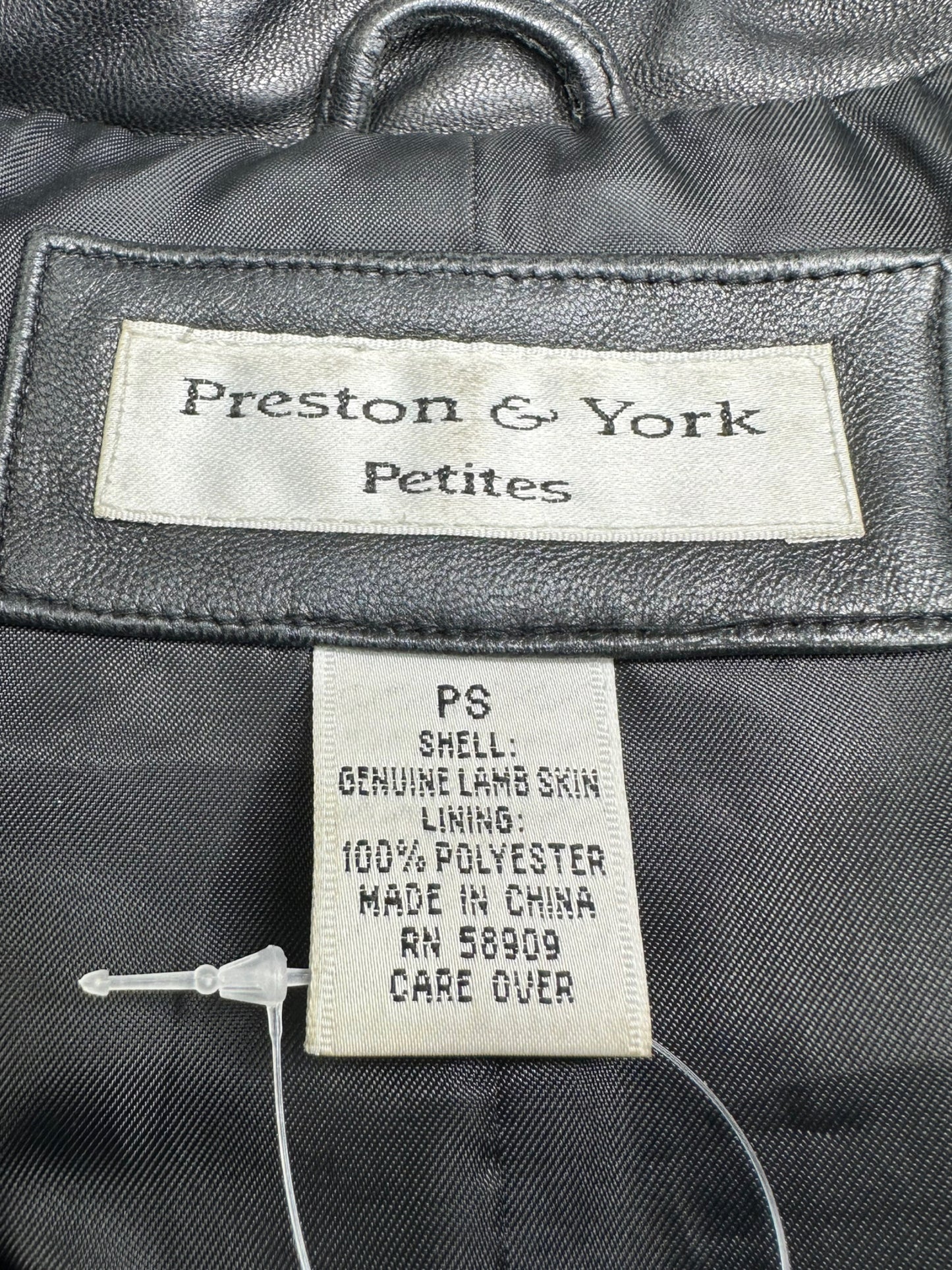 Preston & York Black Long Leather Button Down Coat Size PS