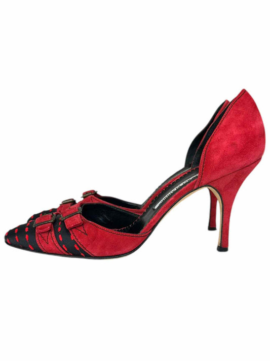Manolo Blahnik Red Suede d'Orsay Pumps Size 38.5