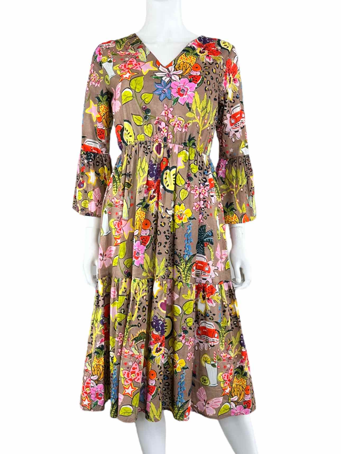VILAGALLO Brown Floral Dress Size 10