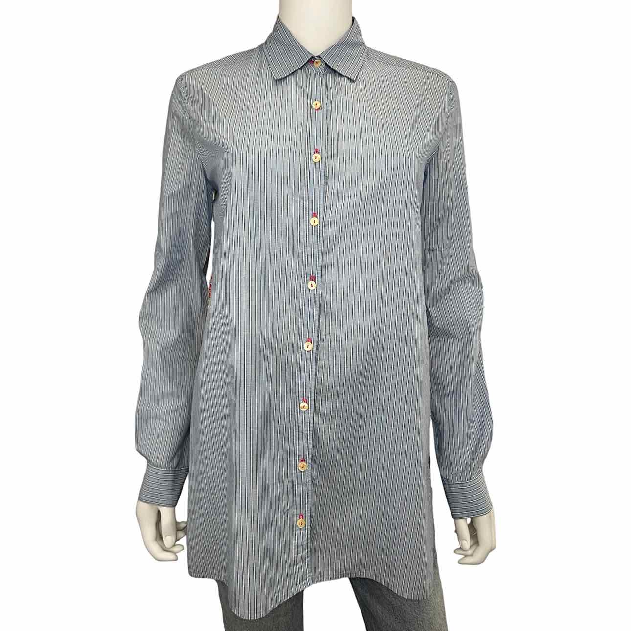 Johnny Was Blue Striped Button-Down Shirt Size XS