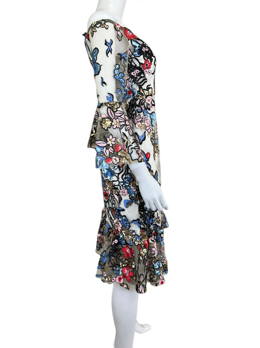 Alexia Admor NWT Multicolor Sequin Asymmetrical Midi Dress Size 6