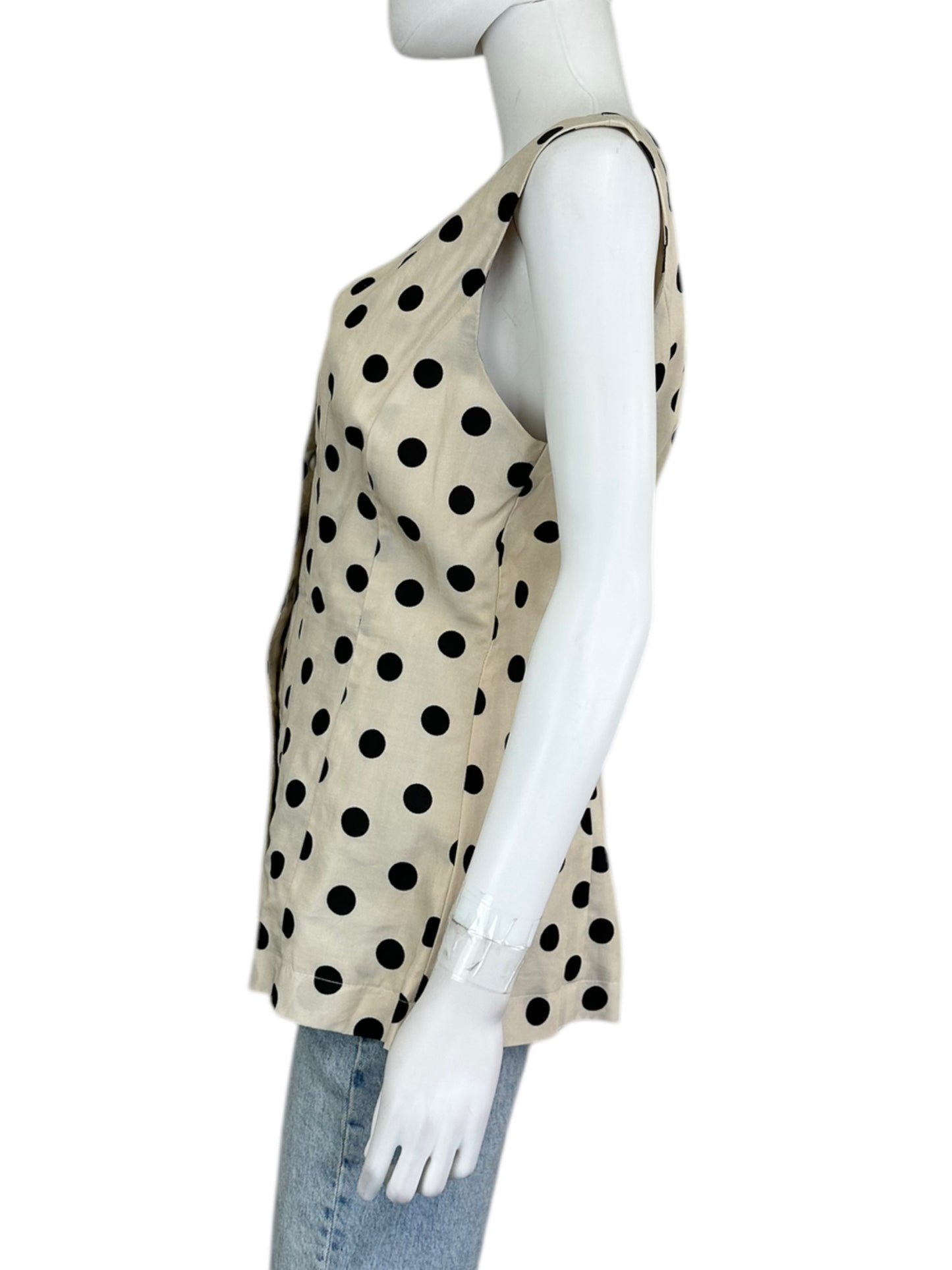 MABLE NWT Beige Linen Polka Dot Vest Blouse Size M