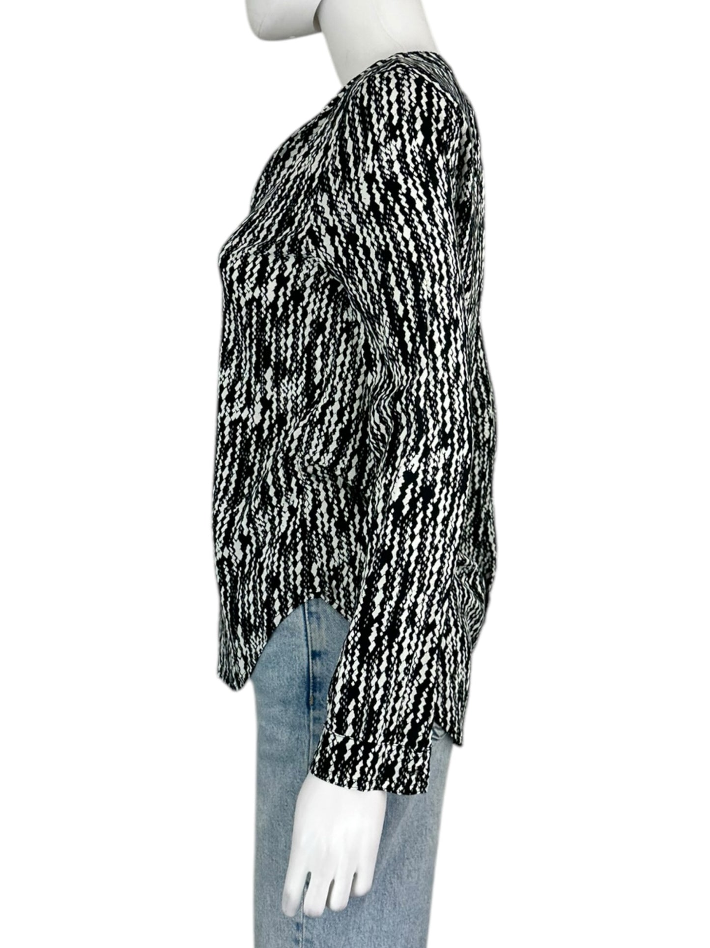 velvet Black and White Abstract Blouse Size XS