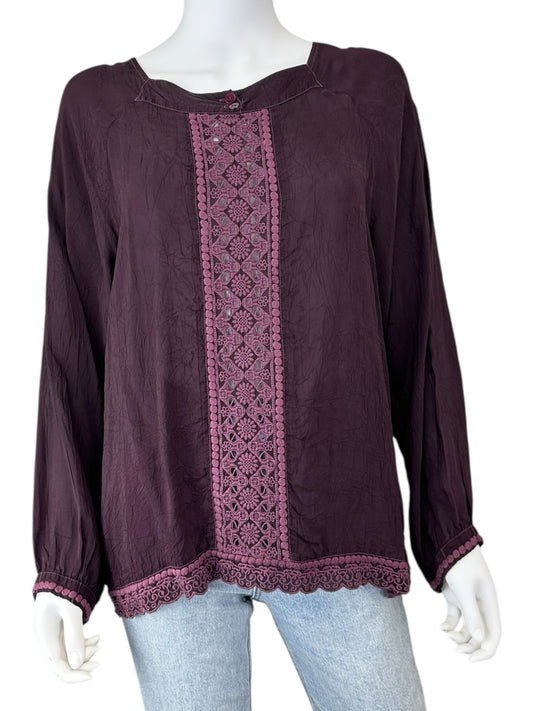 Johnny Was Purple Embroidered Blouse Size S
